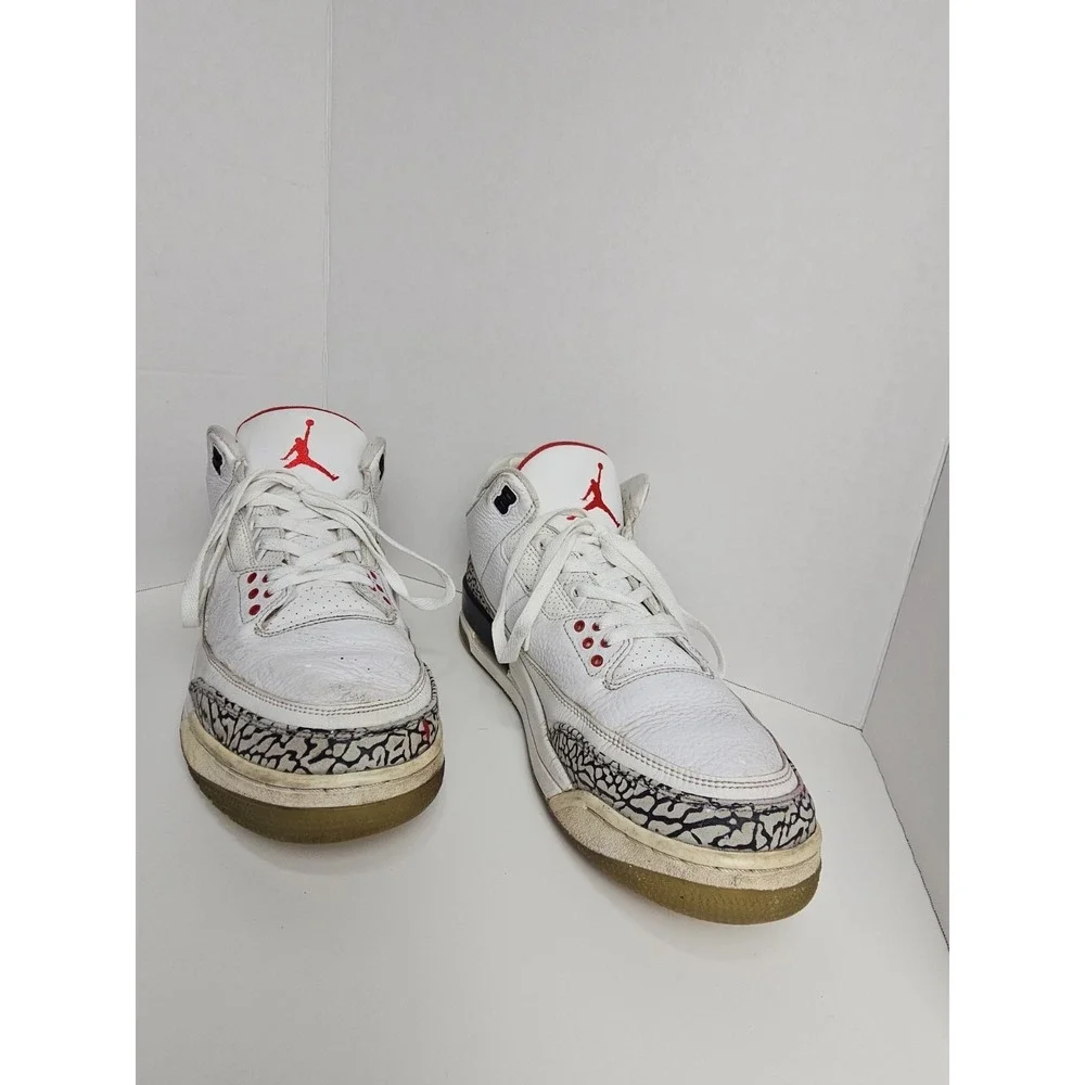 2017 Nike Air Jordan 3 Retro White Red Black 923096-101 Size 12